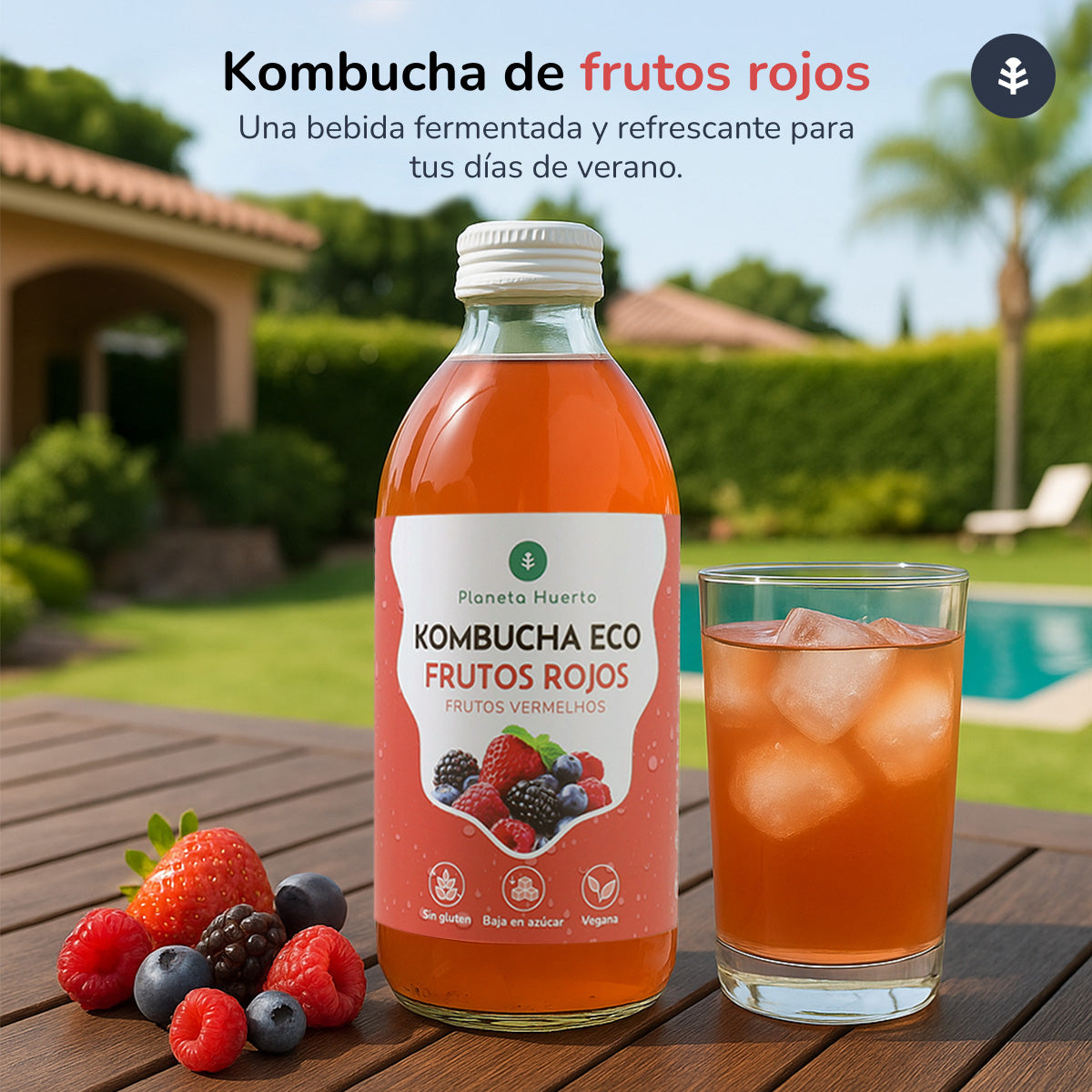 Pakje 6x Kombucha ECO Frutos rojos Planeta Huerto 330 ml