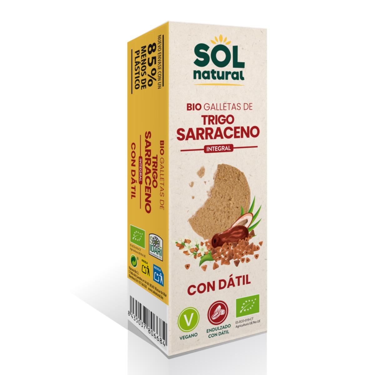 Pack of 9 Organic Whole Buckwheat Biscuits Sweetened with Dates Sol Natural 170 g