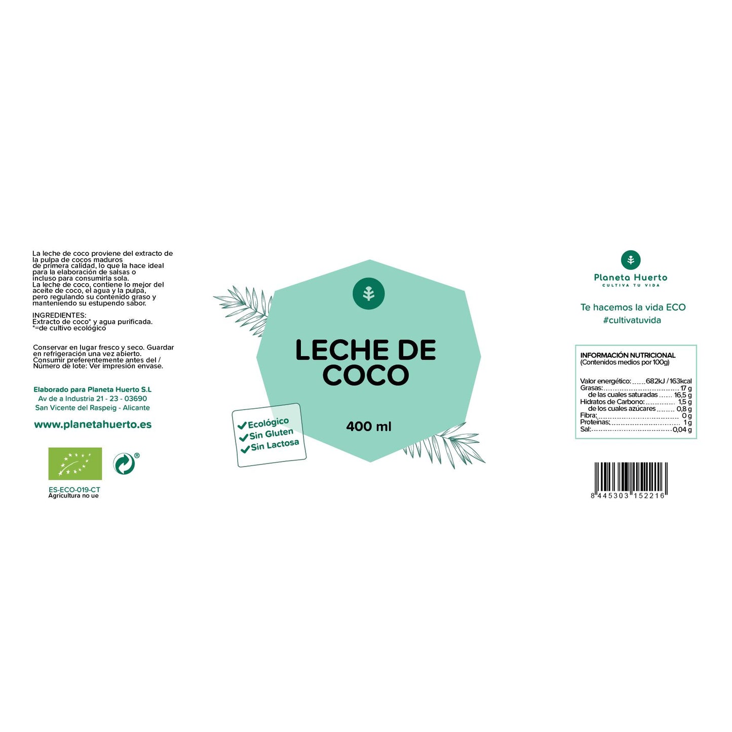 Crema di cocco concentrata ECO Planeta Huerto 400 ml