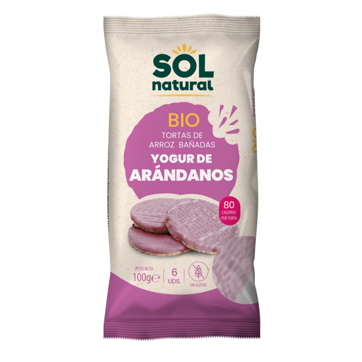 Rijstpannenkoekjes met bosbessenyoghurt Sol Natural 100 g