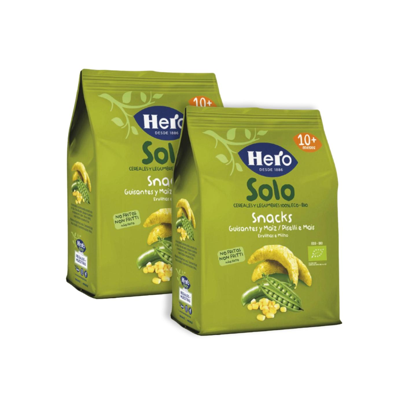 Confezione promozionale 2xSnack di piselli e mais Eco-Bio da 10 mesi sacchetto 40 g- Hero Solo