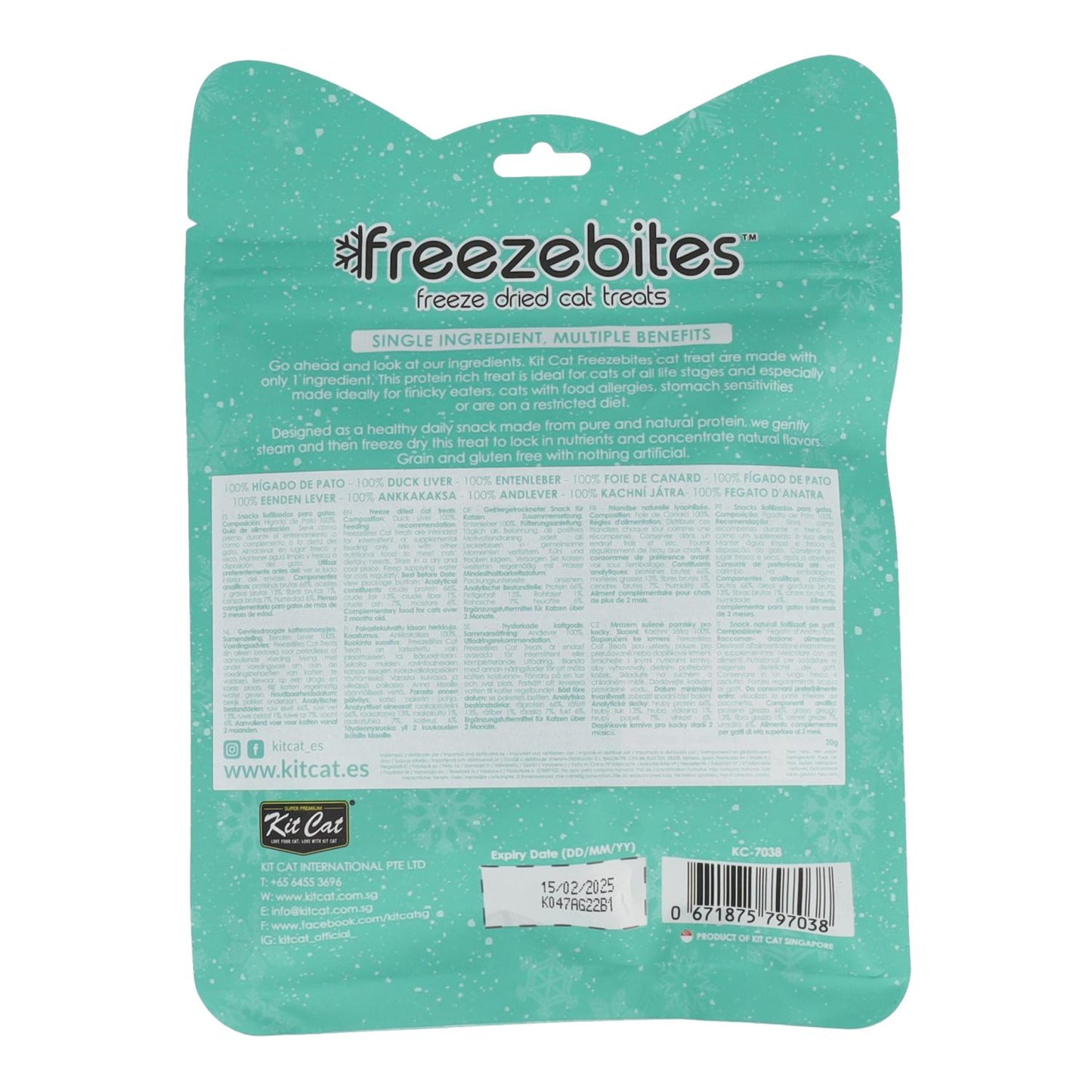 Kit Cat FreezeBites - Foie de canard 20 g Snack lyophilisé naturel pour chats