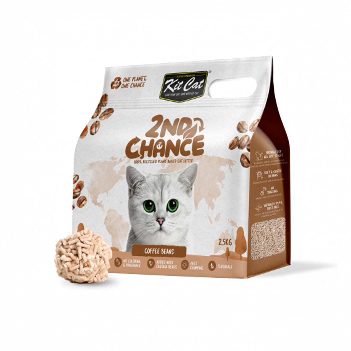 Kit Cat Arena Eco 2nd Chance - Kaffebönor (naturliga) 2,5 kg Kaffebönor, ärtor och maniok