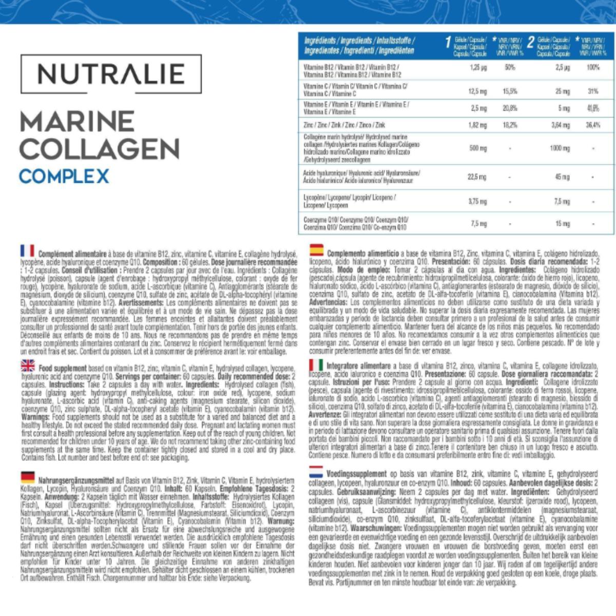 Nutralie Collagène marin Complexe Acide hyaluronique Peau 60 gélules