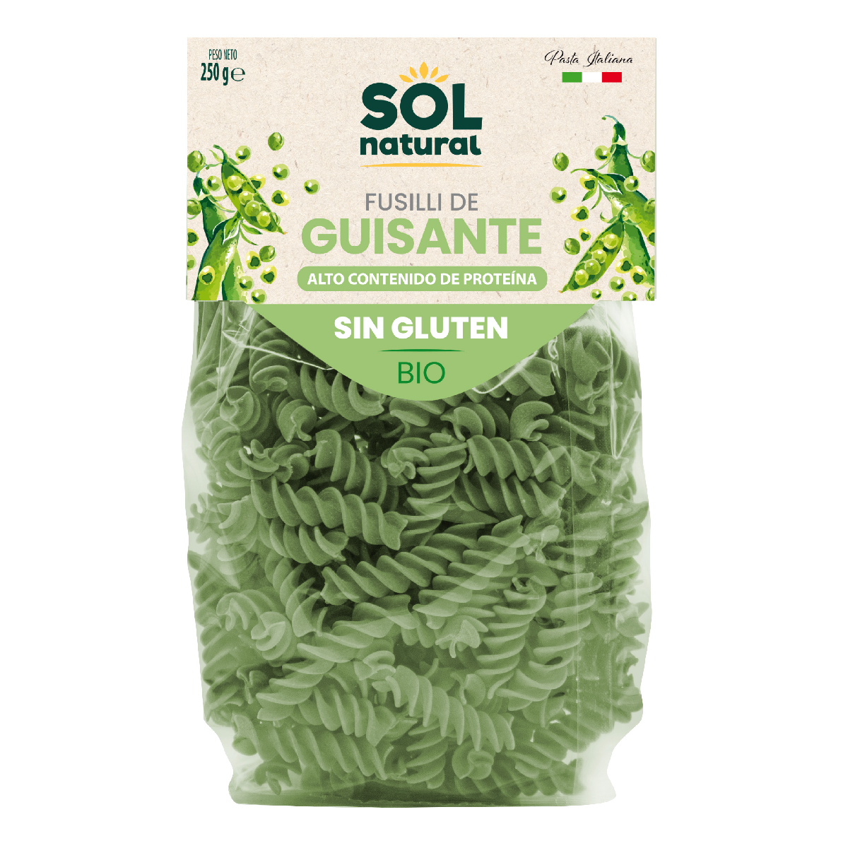 Bio-Sol natürliche glutenfreie Erbsen-Fusilli 250 g