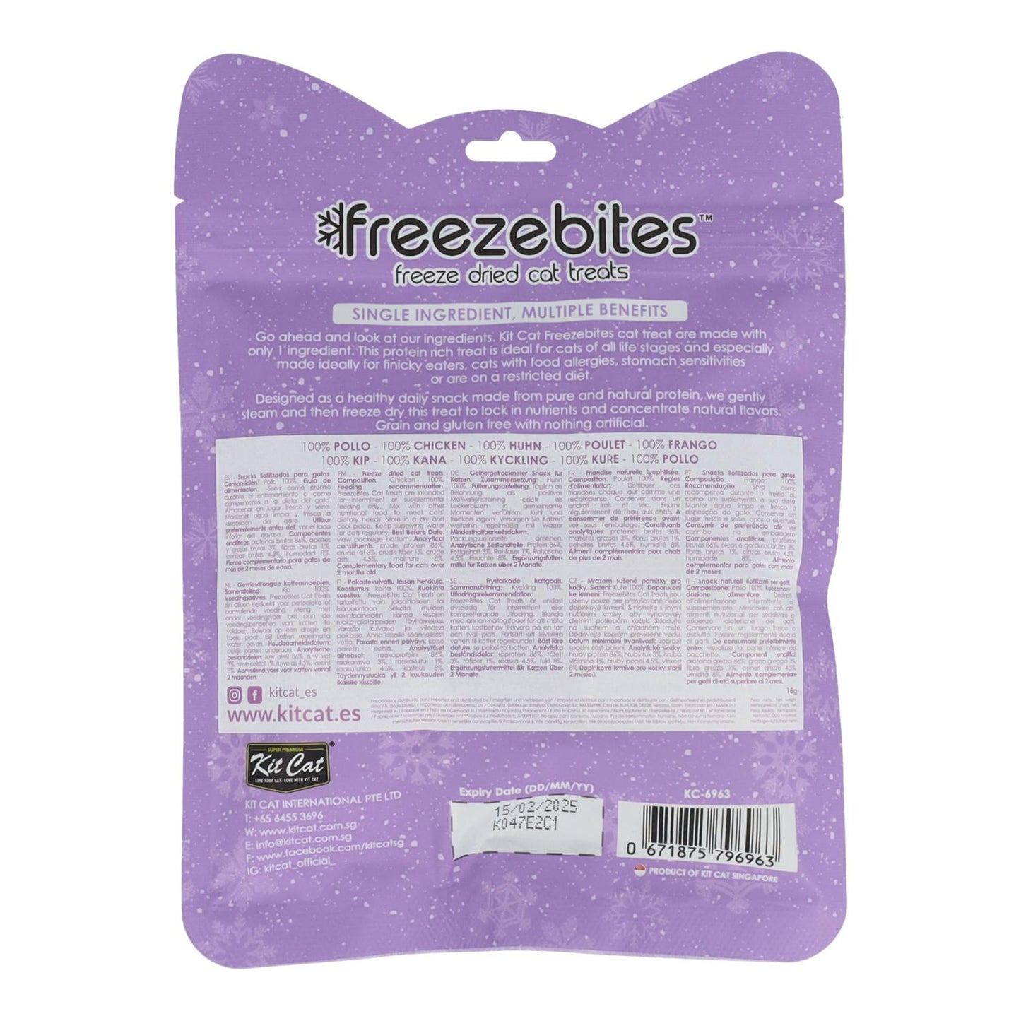 Kit Cat FreezeBites - Pollo 15 g Snack liofilizzato naturale per gatti