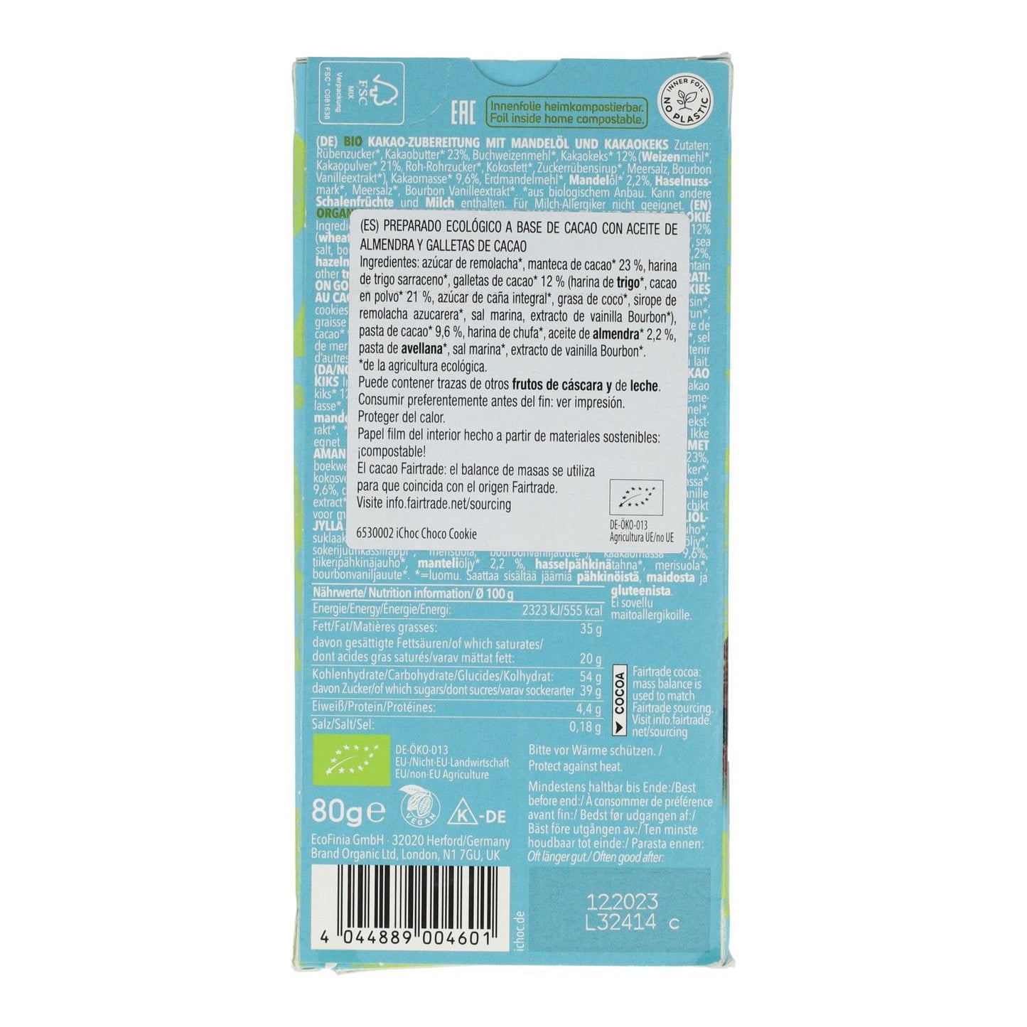 Vegane Schokoladentafel mit Kakaokeksen, ichoc 80g