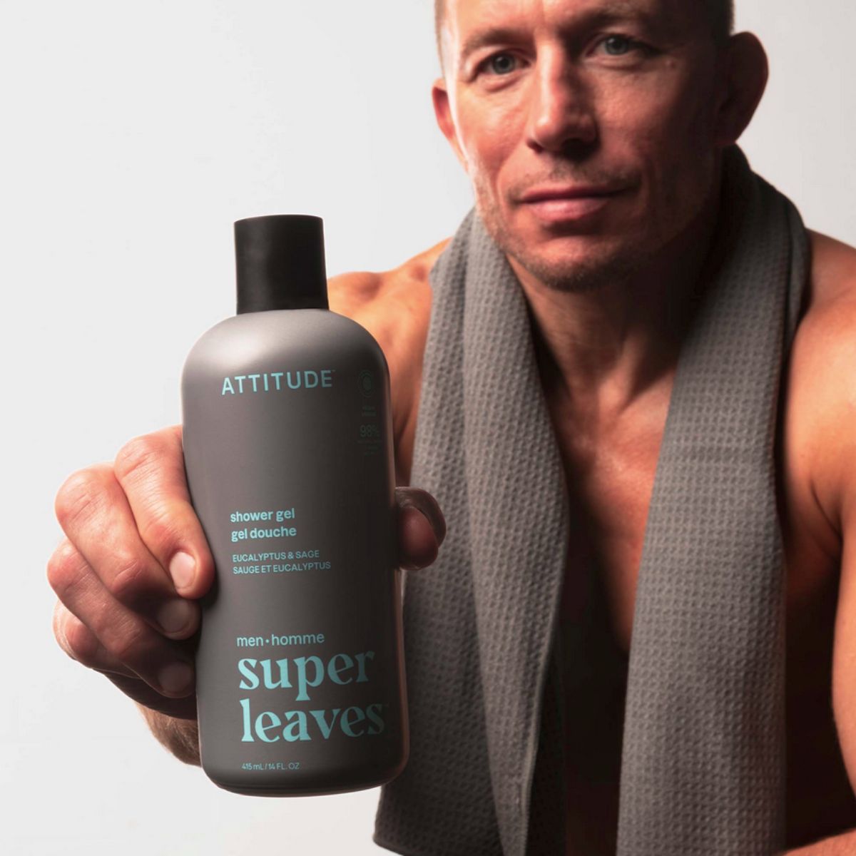Gel douche Super leaves men - Eucalyptus et sauge, Attitude, 415 ml