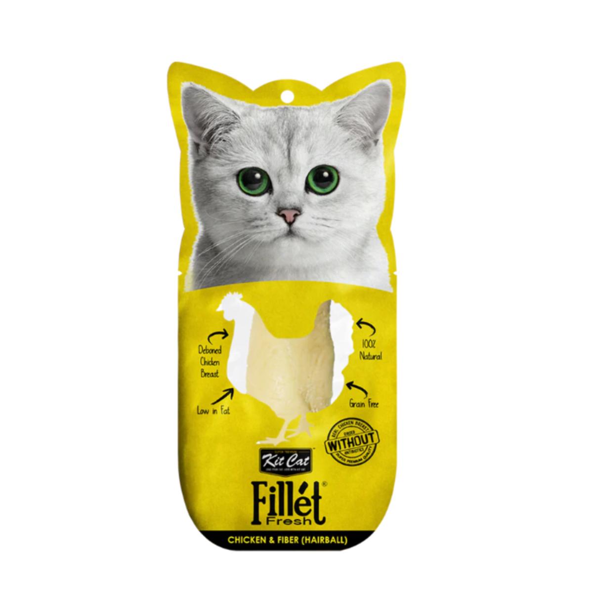 Kit Cat FilletFresh - Poulet et fibres (boules de poils) 30 g Snack naturel pour chats