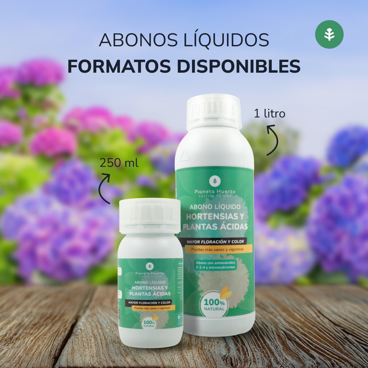 Concime liquido per ortensie e piante acide Planeta Huerto 1 l
