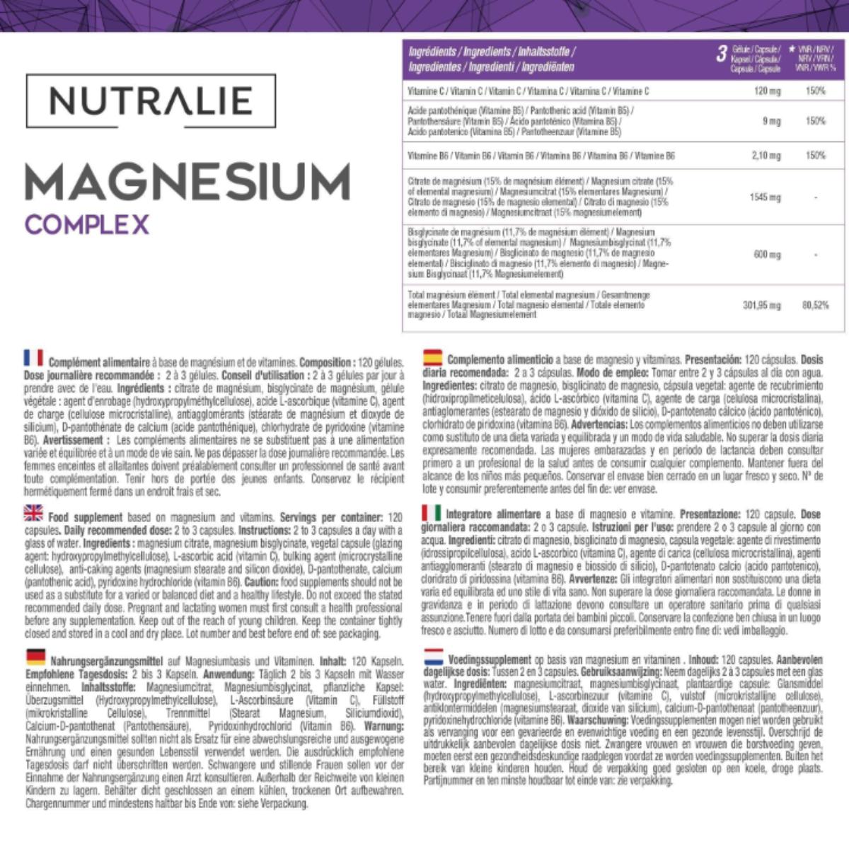 Nutralie Magnésium avec bisglycinate et citrate 120 gélules