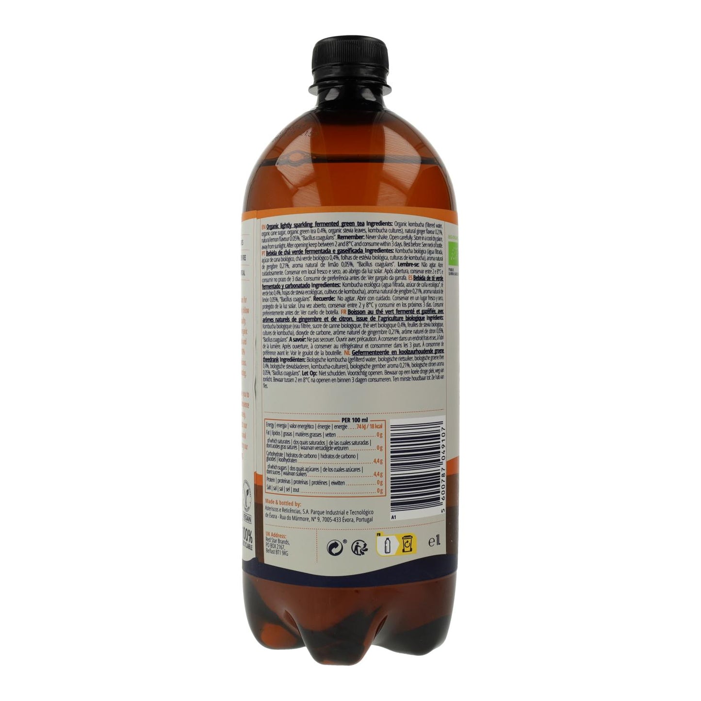 Kombucha-dryck BIO Ingefära och citron Captain Kombucha 400 ml