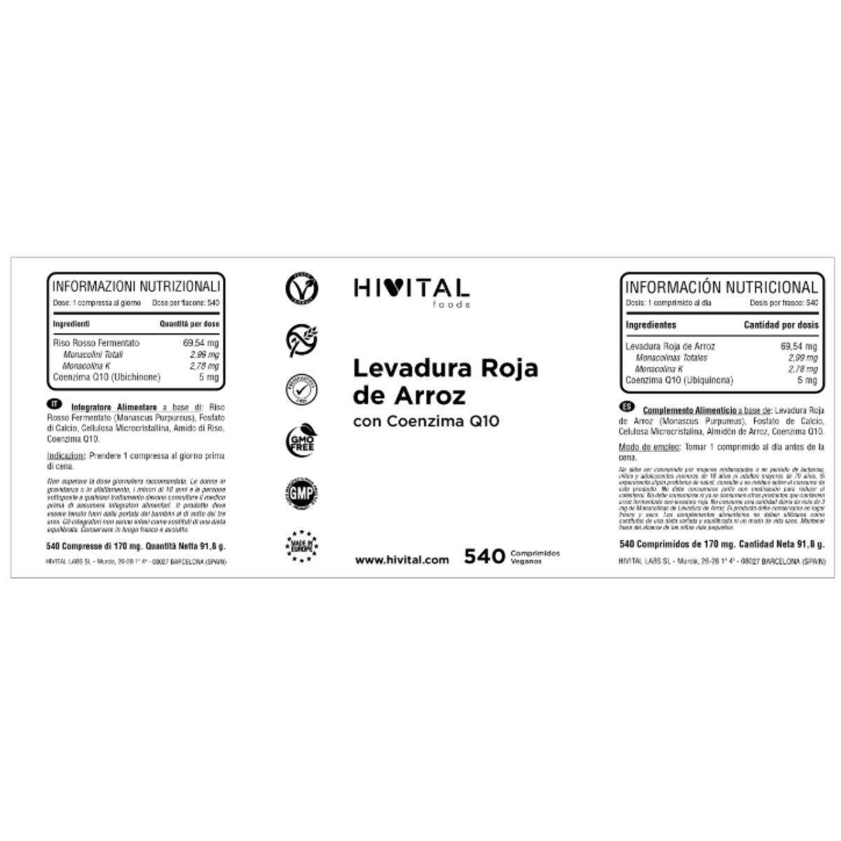 Rote Reishefe mit Coenzym Q10 Hivital 540 vegane Kapseln