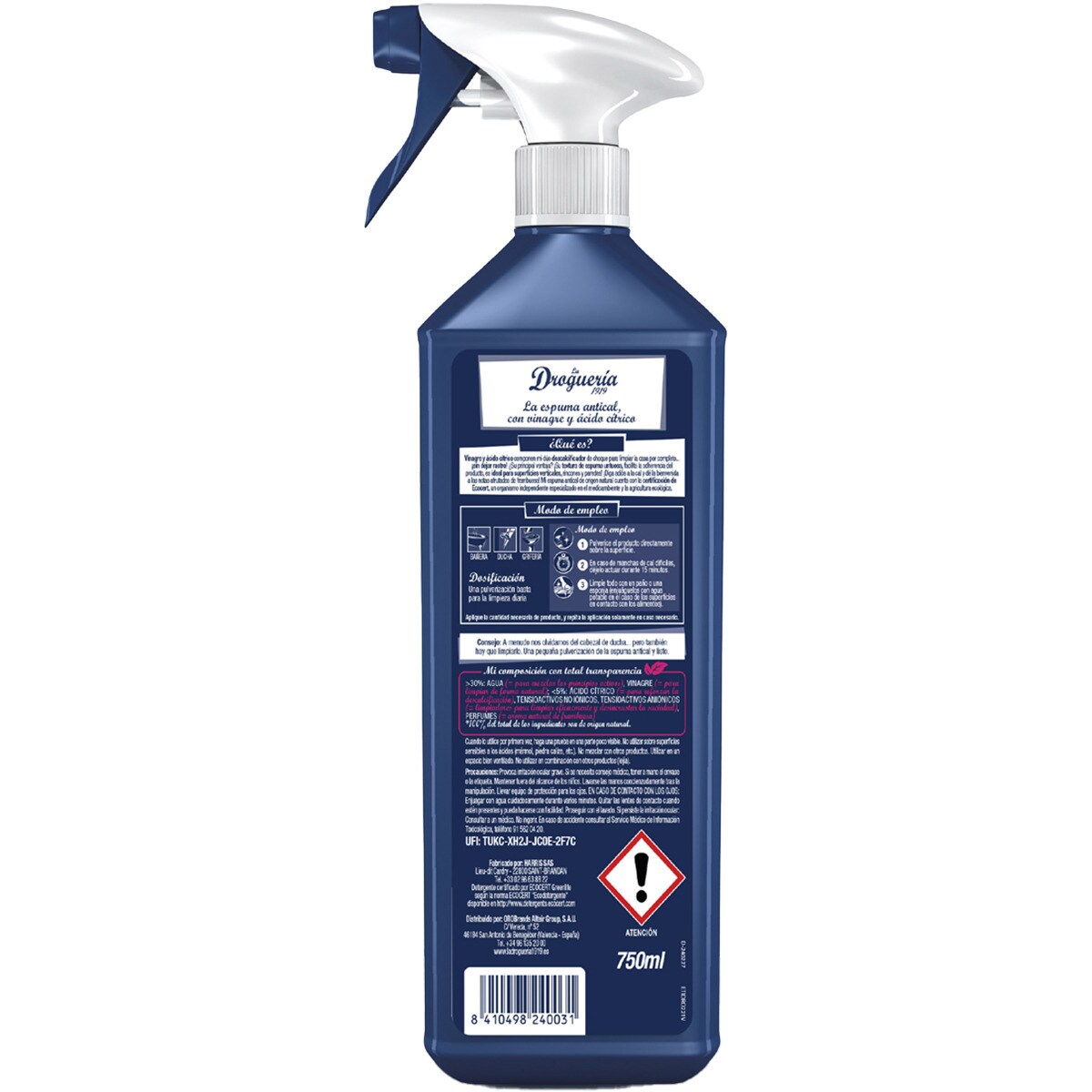 Pianka do usuwania kamienia z octem i kwasem cytrynowym o zapachu malinowym pistolet LA DROGUERIA 1919 750 ml