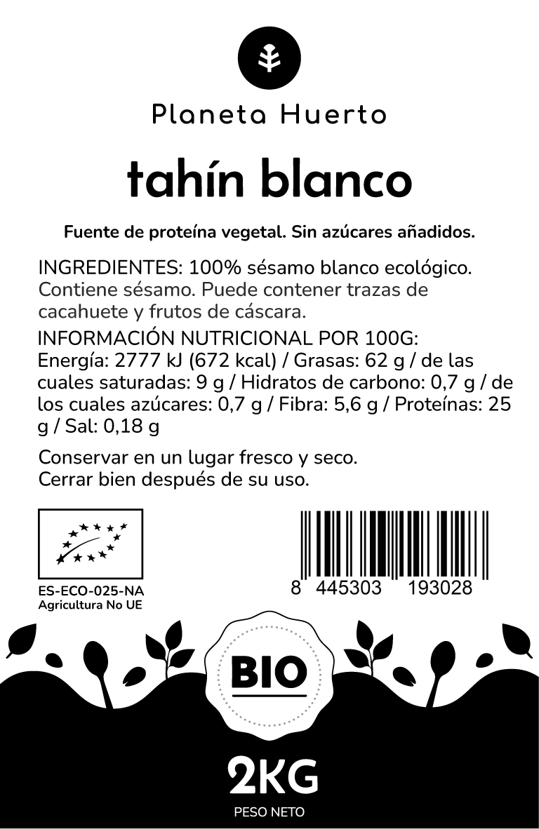 Tahini de sésame blanc ECO Planeta Huerto 2 kg