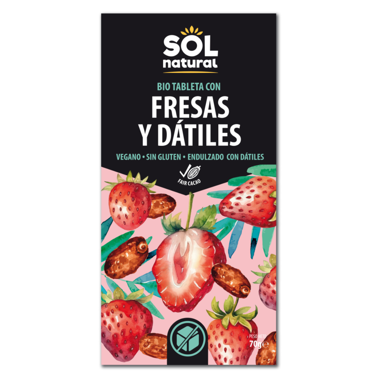 Cioccolato vegano con fragole e datteri BIO Sol Natural 70 g