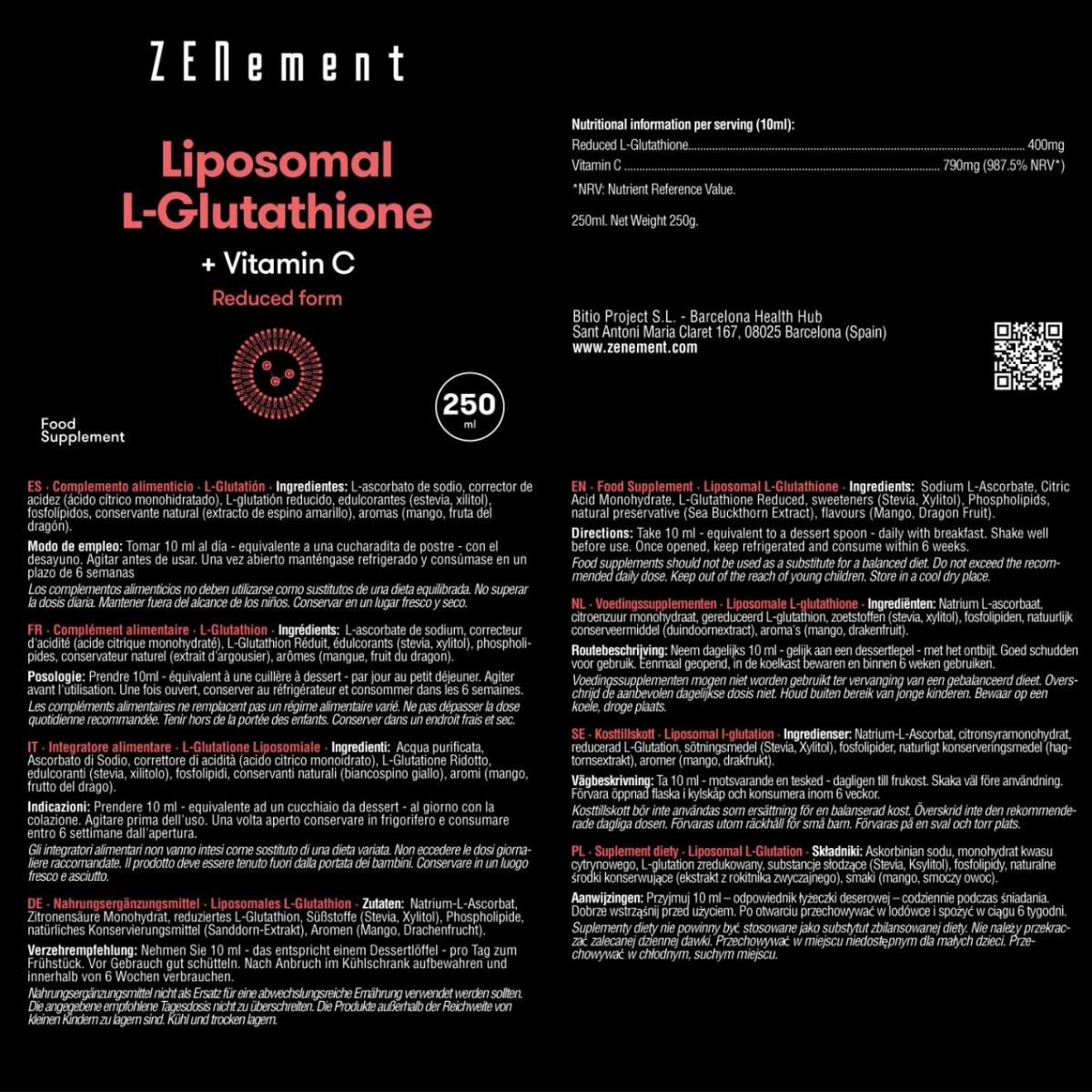 L-Glutathion + Liposomale vitamine C Zenement, 250 ml