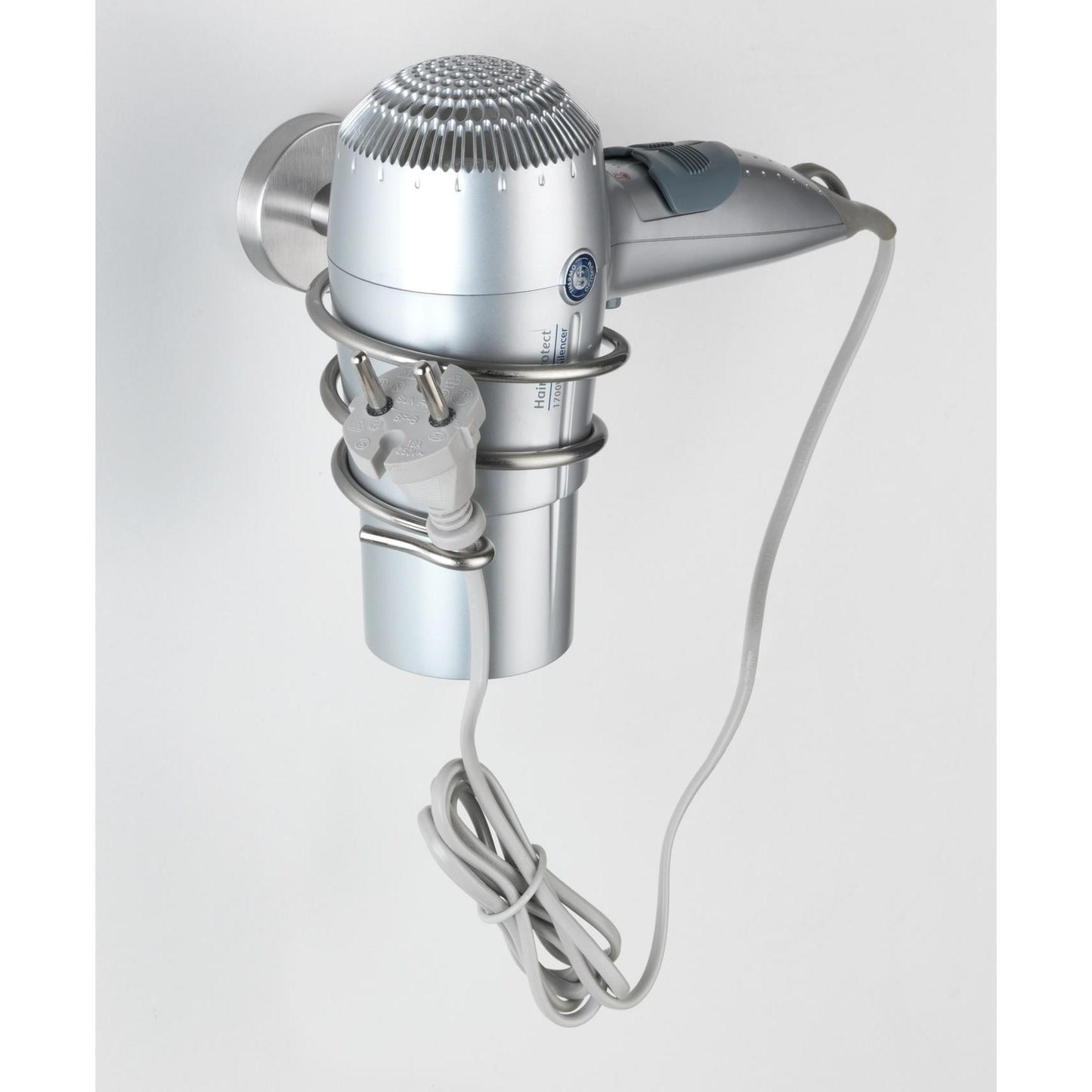 Hållare för hårtork i rostfritt stål Bosio