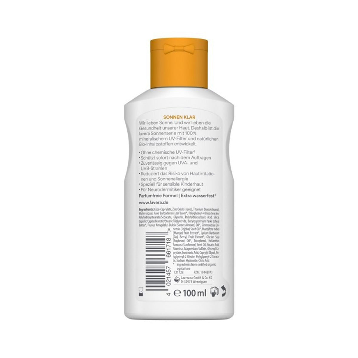 Loción solar Niños Sensitiv SPF 50 Vitamina E & manteca de karité Bio, Lavera, 100 ml