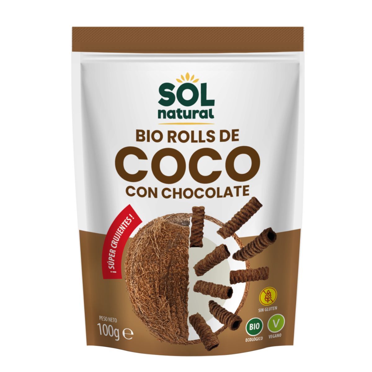 Rouleaux de noix de coco et chocolat croustillants Bio Sol Natural 100 g