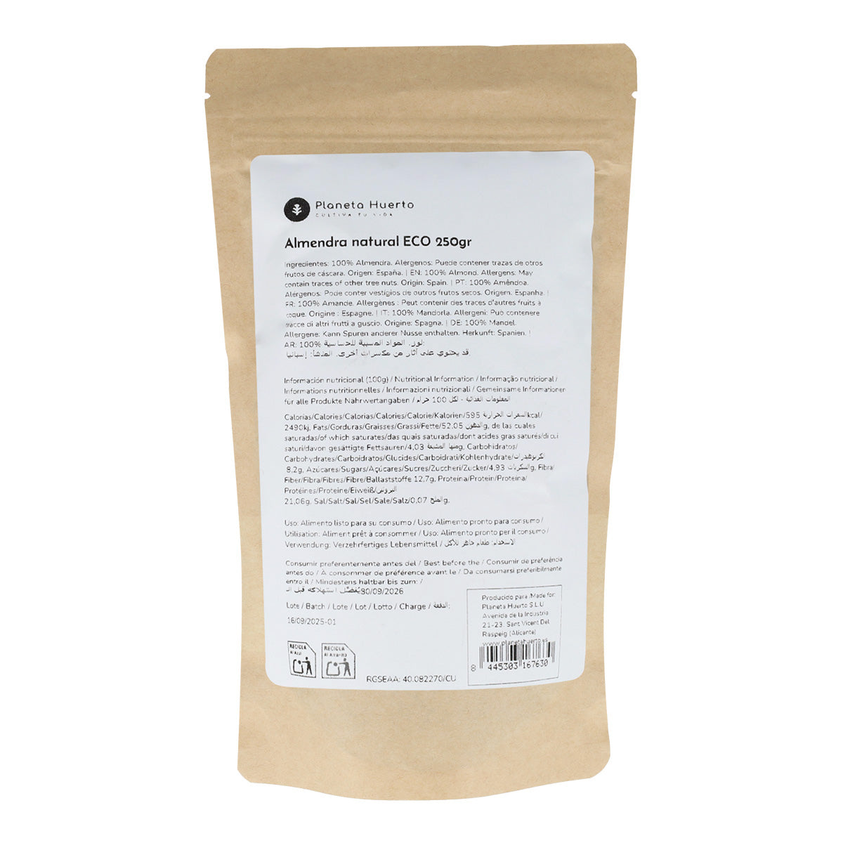 Natural almonds with skin ECO Planeta Huerto 250 g