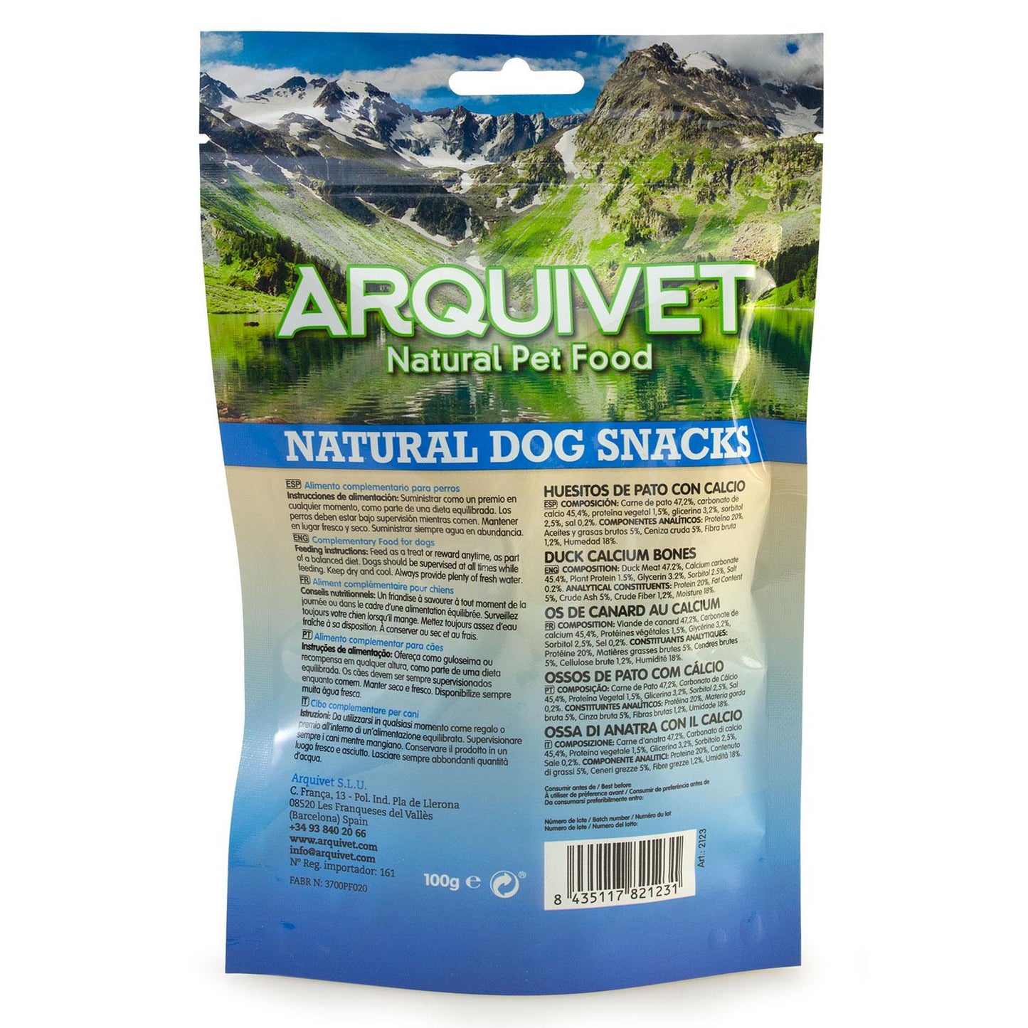 Natural dog snack Arquivet duck bones with calcium 100 g