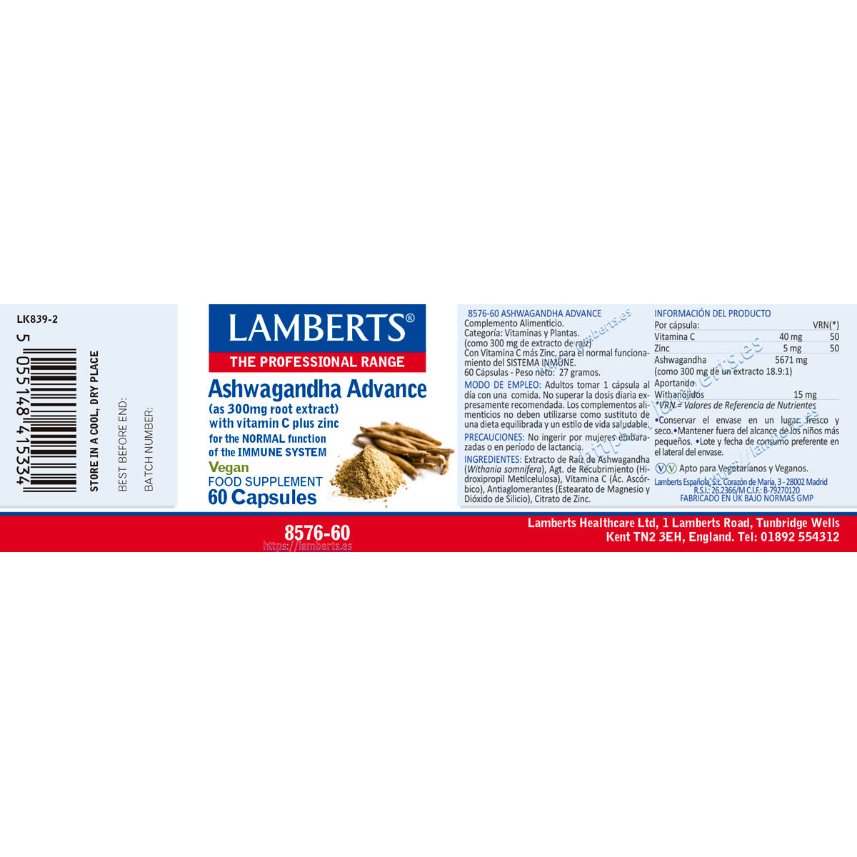 Ashwagandha Advance, Lamberts, 60 Kapseln