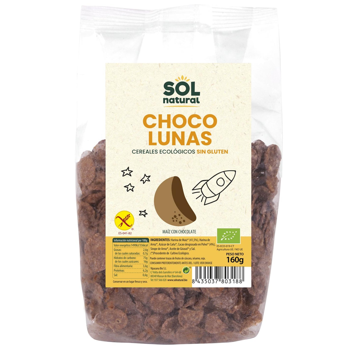 Sol Natural Organic Gluten-Free Choco Lunas Cereal 160 g