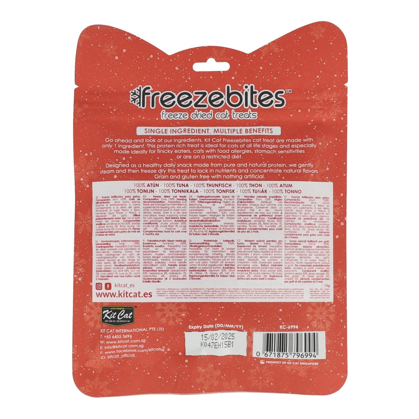 Kit Cat FreezeBites - Tonno 15 g Snack liofilizzato naturale per gatti