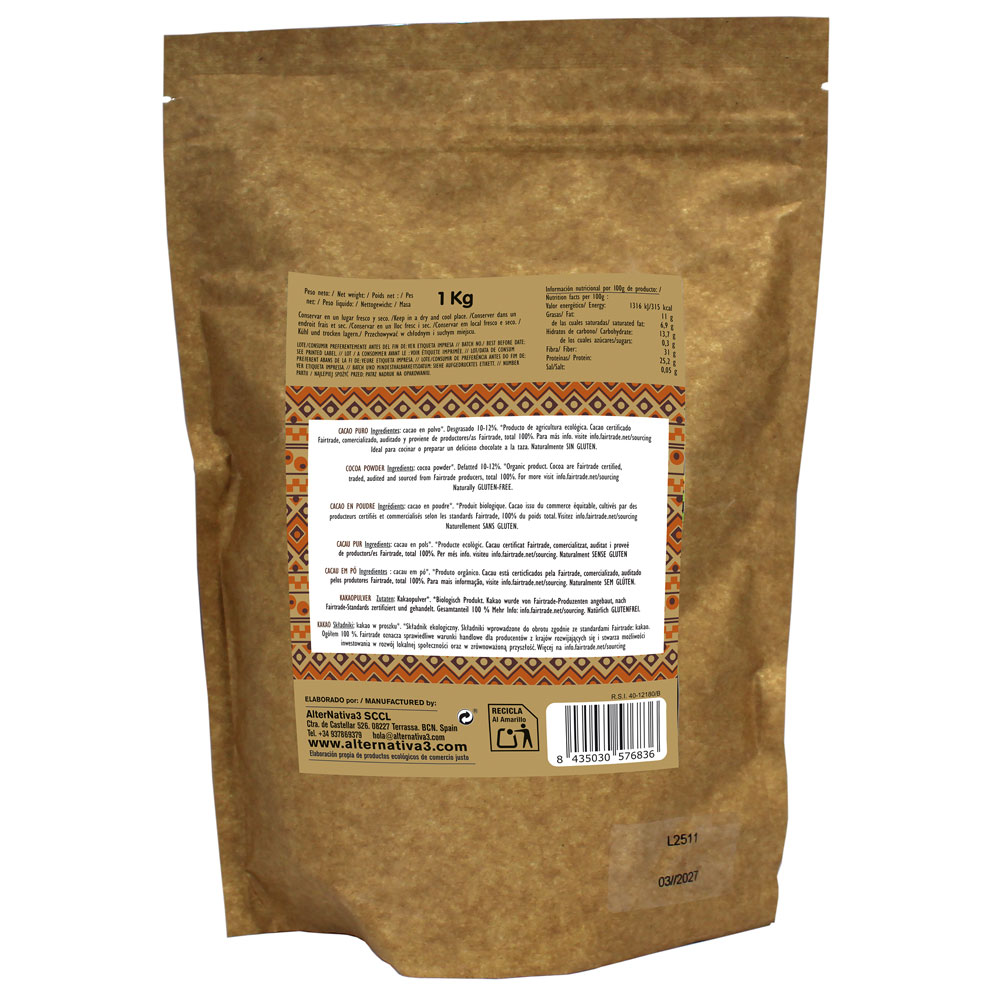 Cacao Puro Desgrasado BIO Alternativa3 en polvo 1 Kg