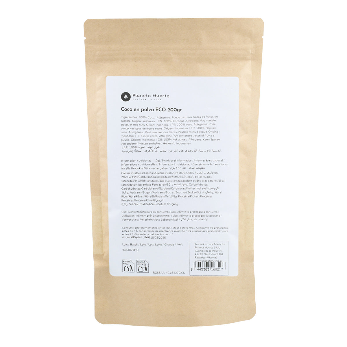 Polvere di cocco ECO Planeta Huerto 200 g