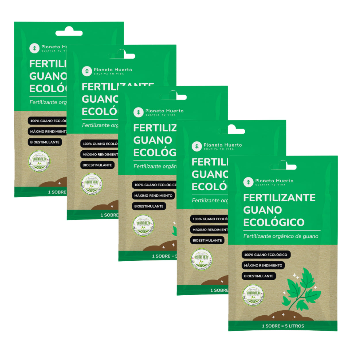 Packung löslicher Öko-Guano-Dünger Planeta Huerto 5 Stück für 25 l