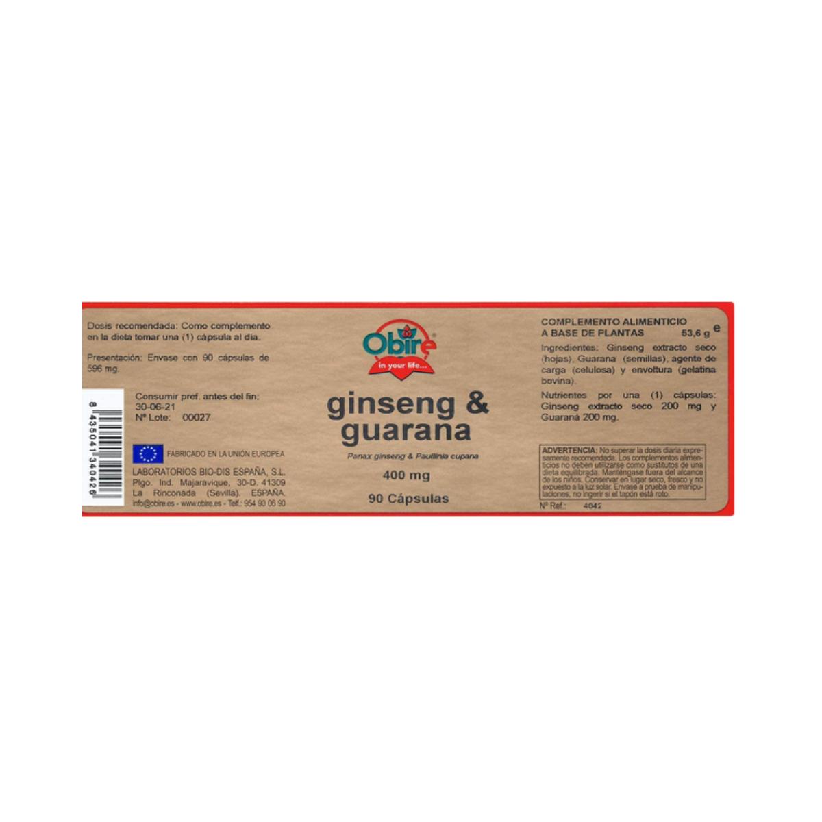 Ginseng et guarana 400 mg Obire, 90 gélules