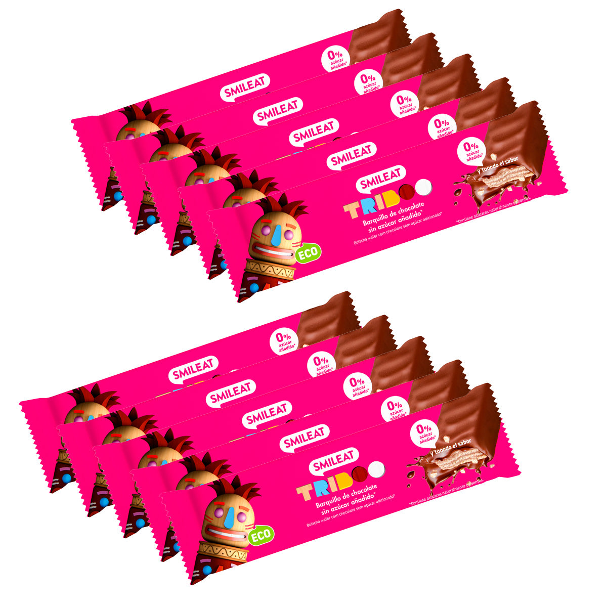 Pack of 10 ECO filled and cocoa-coated bars, Smileat, 40 g