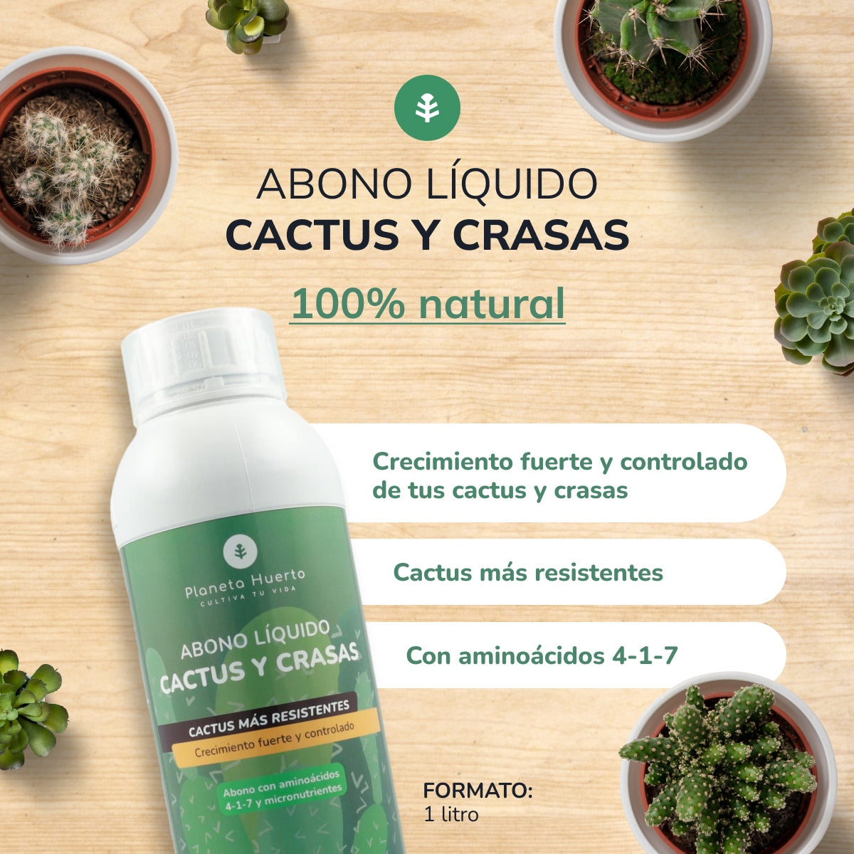 Cactus and Crasas Liquid Fertilizer Planeta Huerto 1 l