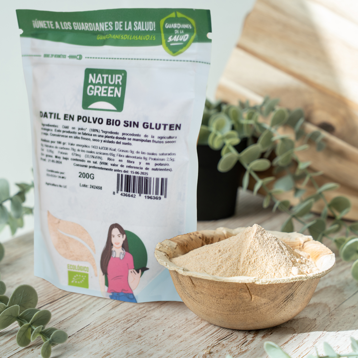 Glutenvrije biologische dadelpoeder NaturGreen 200 g