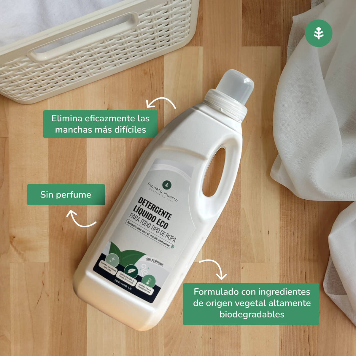 Pack 3xDetergente Líquido Ropa ECO Sín Perfume Planeta Huerto 1,5 Litros