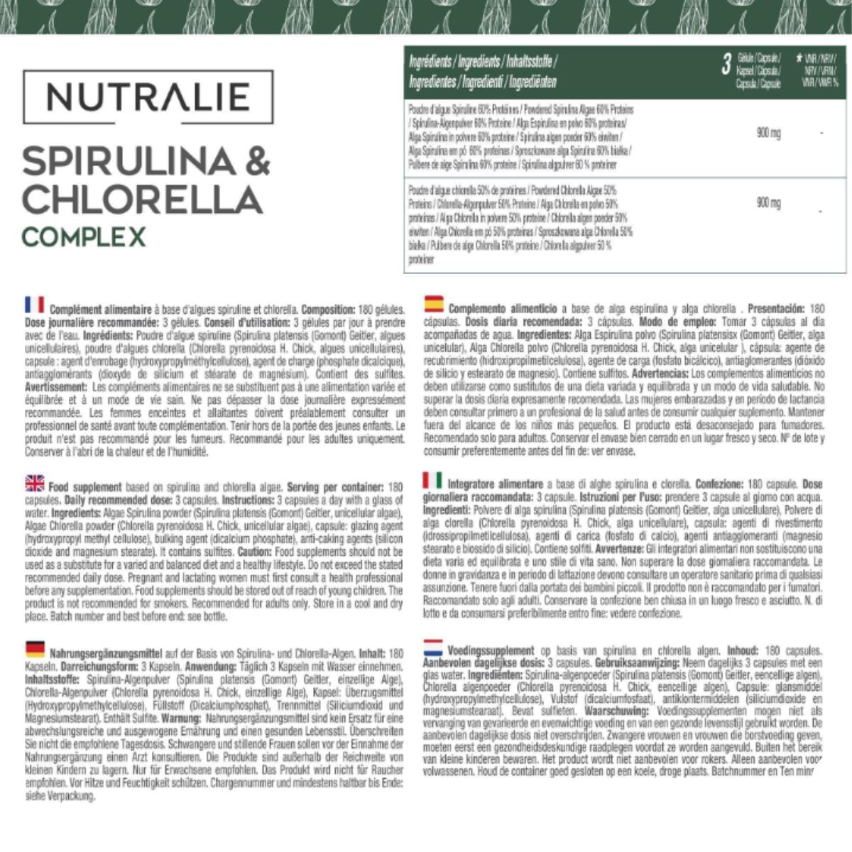 Nutralie Spirulina & Chlorella 1800 mg energii i siły 180 kapsułek