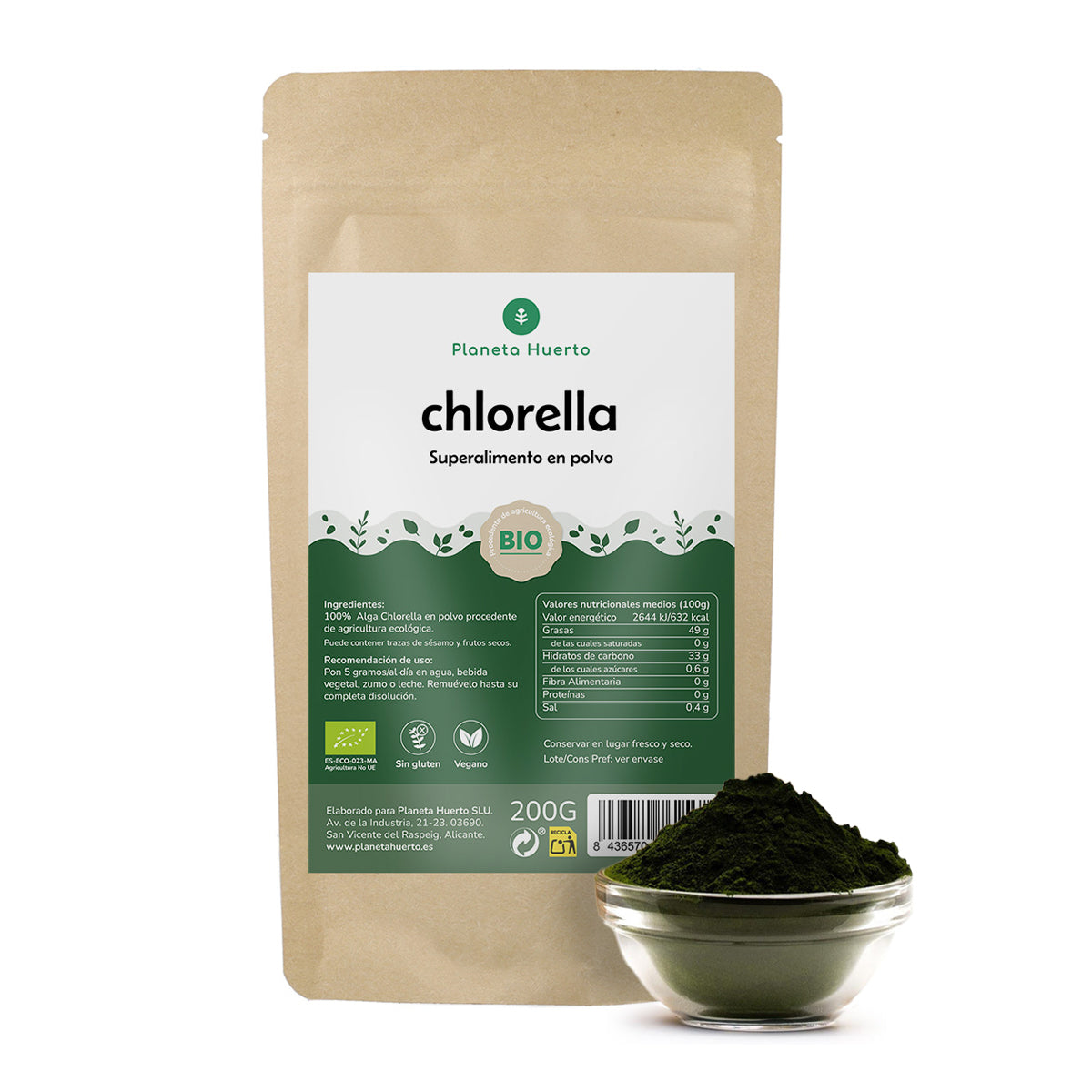 Chlorella w proszku z wodorostów ECO Planeta Huerto 200 g