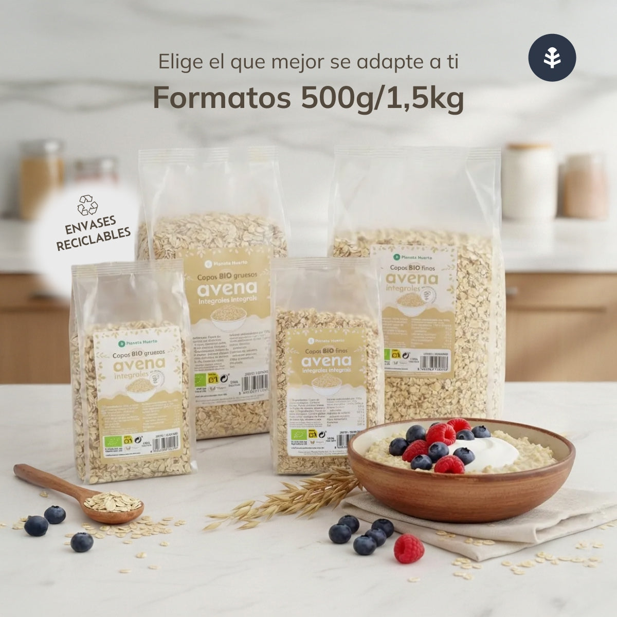 Emballage 2x ECO Planeta Huerto 500 g de flocons d'avoine complets fins