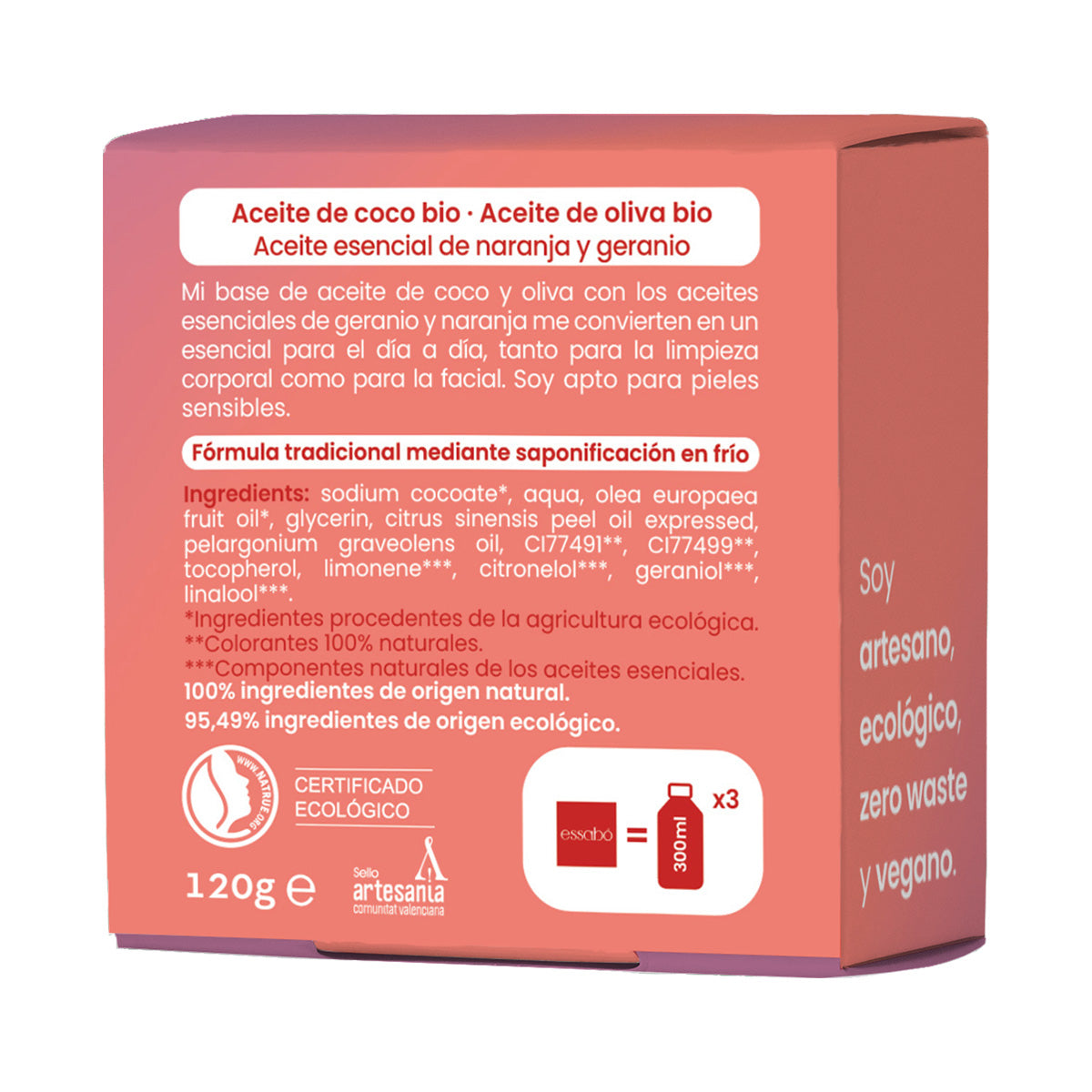 Sapone solido ecologico essenziale al geranio ESSABÓ 120 g