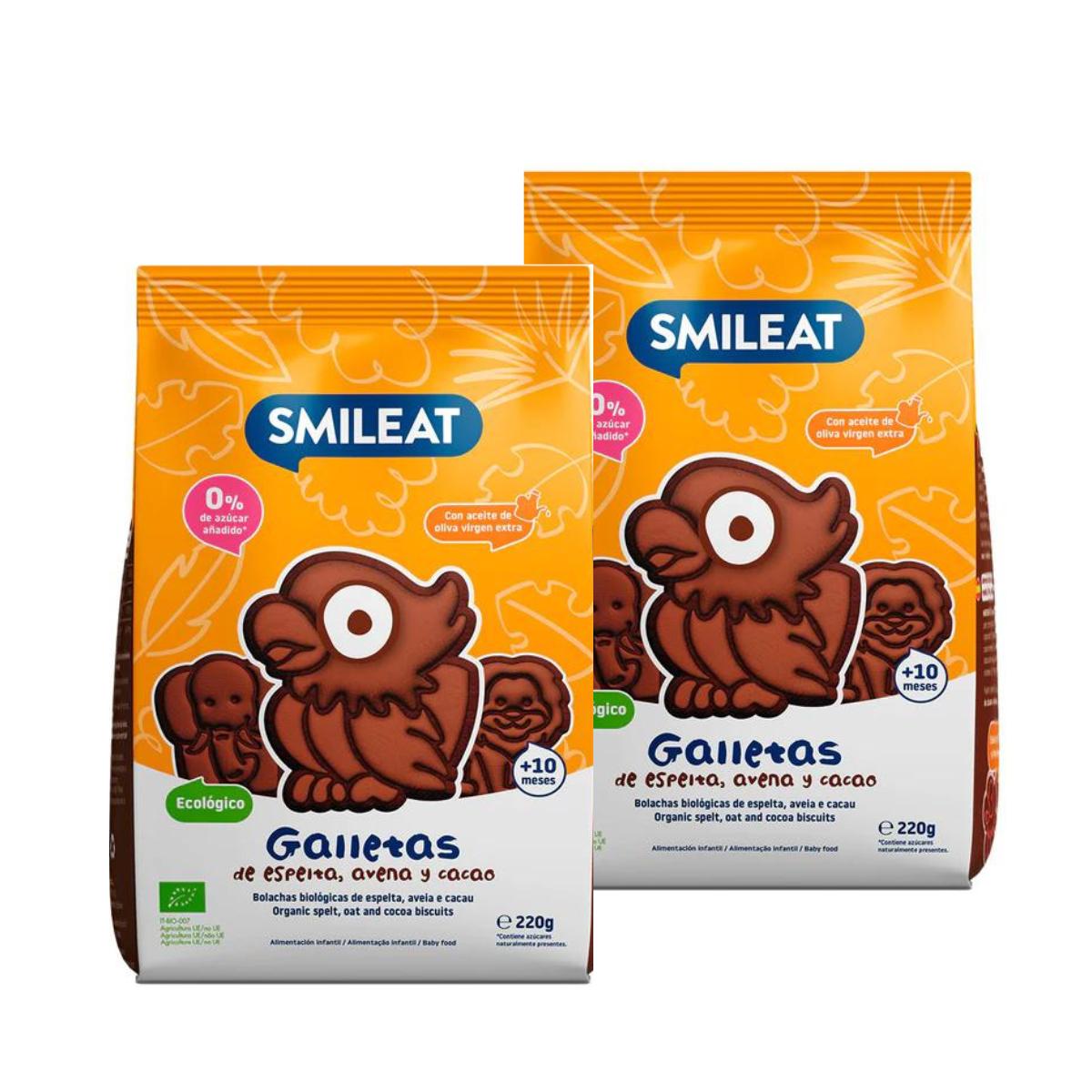 2er-Pack Dinkel-, Hafer- und Kakaokekse ECO 220 g Smileat