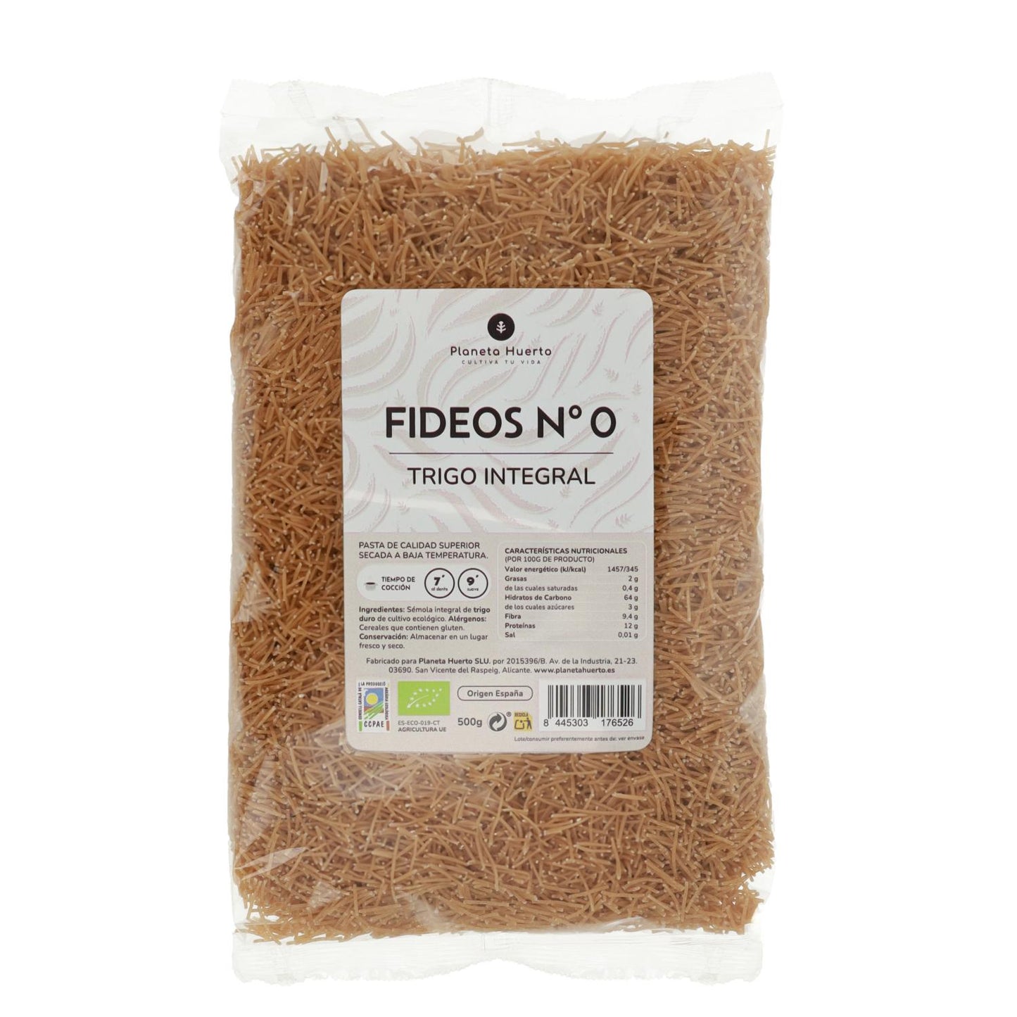 Fullkornsnudlar av vete nº0 ECO Planeta Huerto 500gr