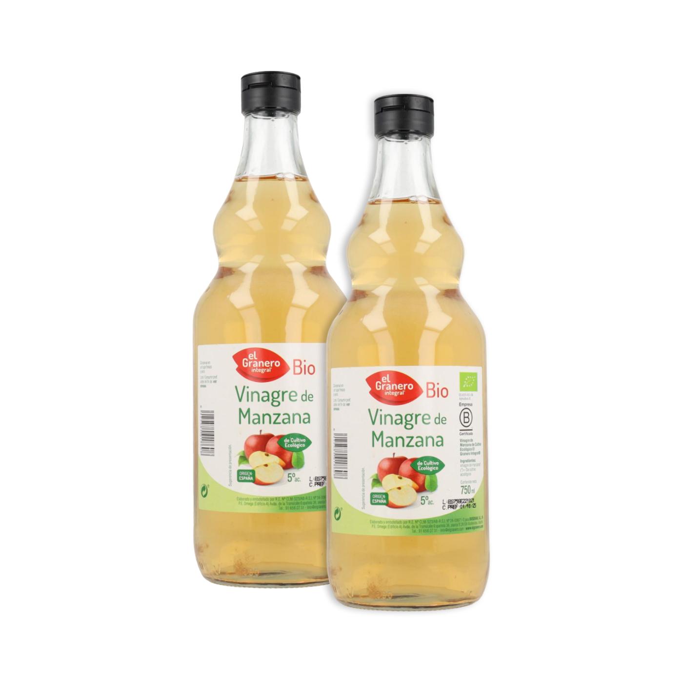 Paquet de 2 vinaigre de cidre de pomme biologique El Granero, 750 ml