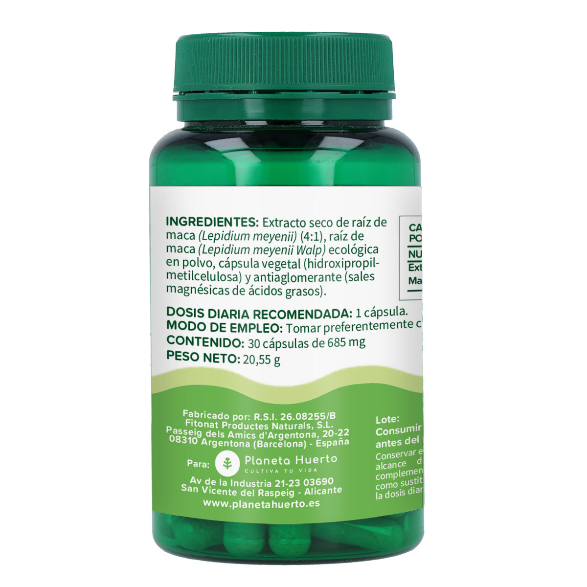 Andean Maca 1500 mg Planeta Huerto 30 vegetarian capsules