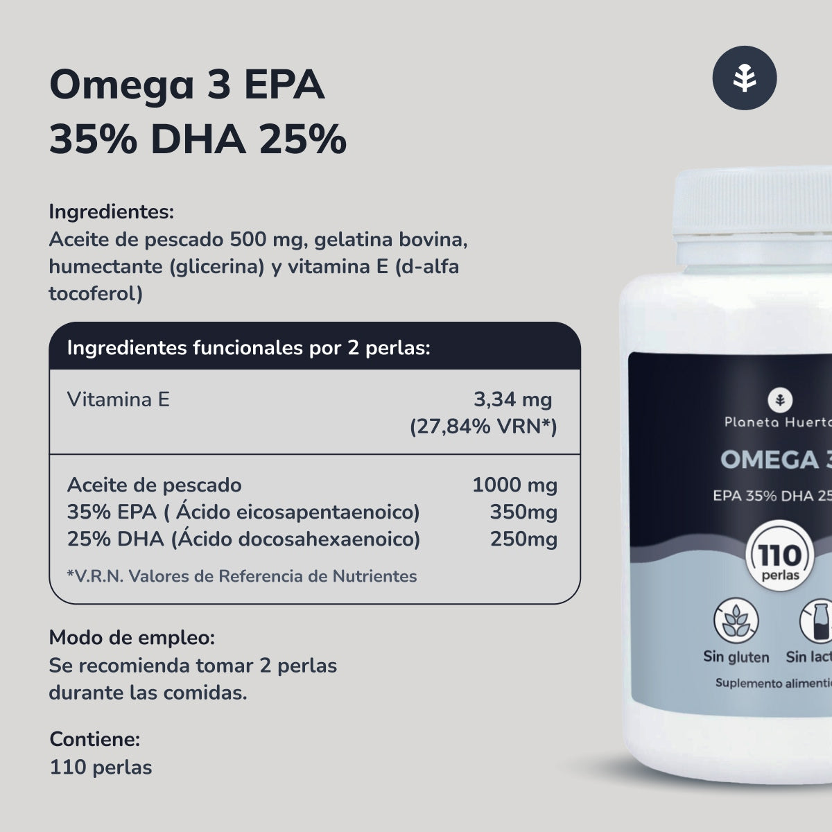 Confezione 2x Omega 3 EPA 35% DHA 25% Planeta Huerto 110 Perle