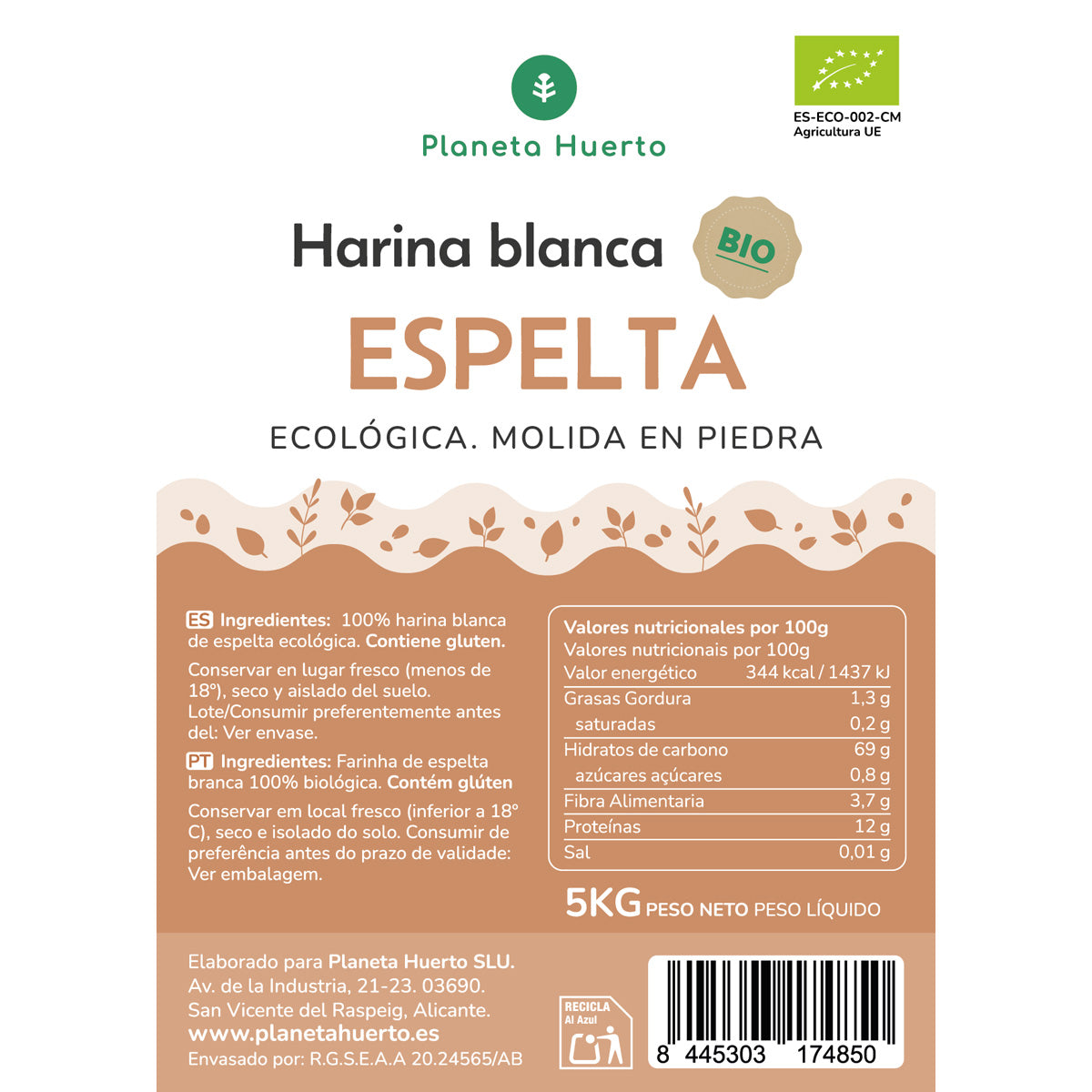 Harina Blanca de Espelta Eco Planeta Huerto 5 Kg