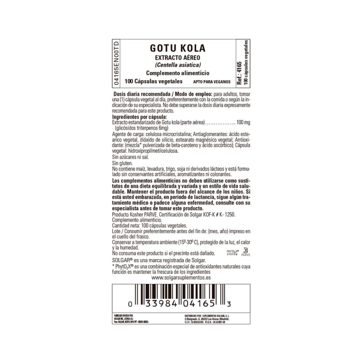 Gotu Kola (Centella Asiática), 100 vegetabiliska kapslar