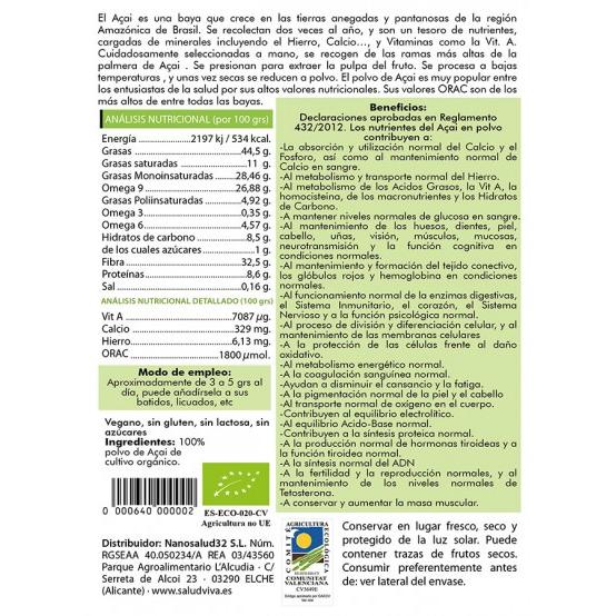Poudre d'açaï ECO Salud Vida, 50 g