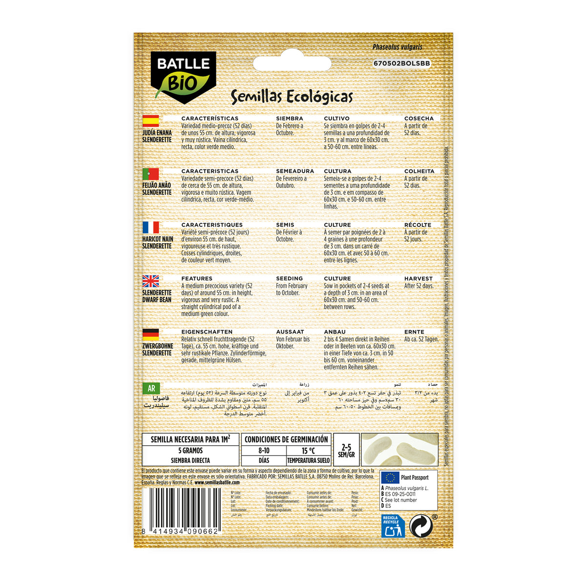 Ekologiczne nasiona fasoli Slenderette Batlle